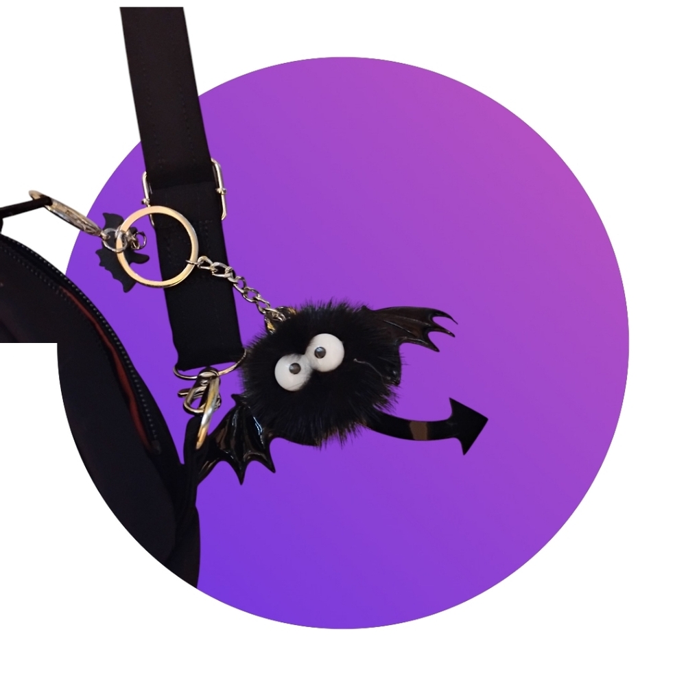 Cute Black Bat Keychain with Fluffy Pom - Picture 5 of 6
